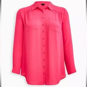 Torrid Madison Georgette Button-Up Long Sleeve Tunic Shirt